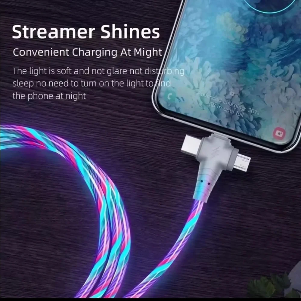 3 in 1 LED Luminous 40” Charging Cable Compatible with type A C and Micro USB